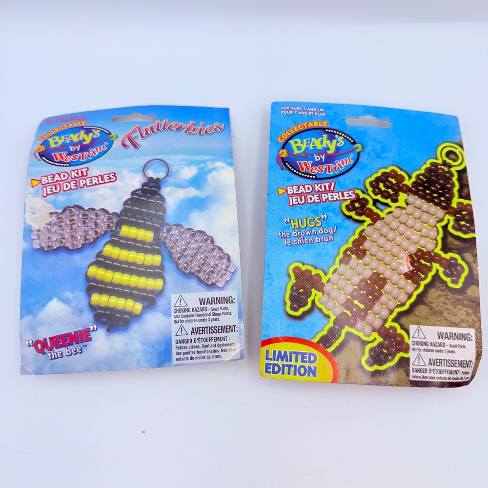 Vintage 1999 Beady's WestTrim Bead Kits Queenie Bee Hugs Dog Pony Beads Set of 2